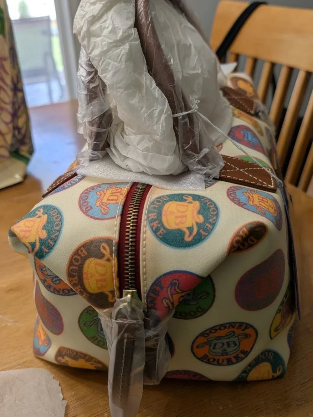 NWT Dooney & Bourke Vintage Medallion Stamp Satchel Bag Multi Color Logo